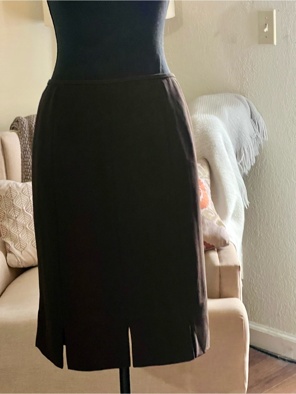 Anne Klein Brown Pencil Skirt with Hem Slits
